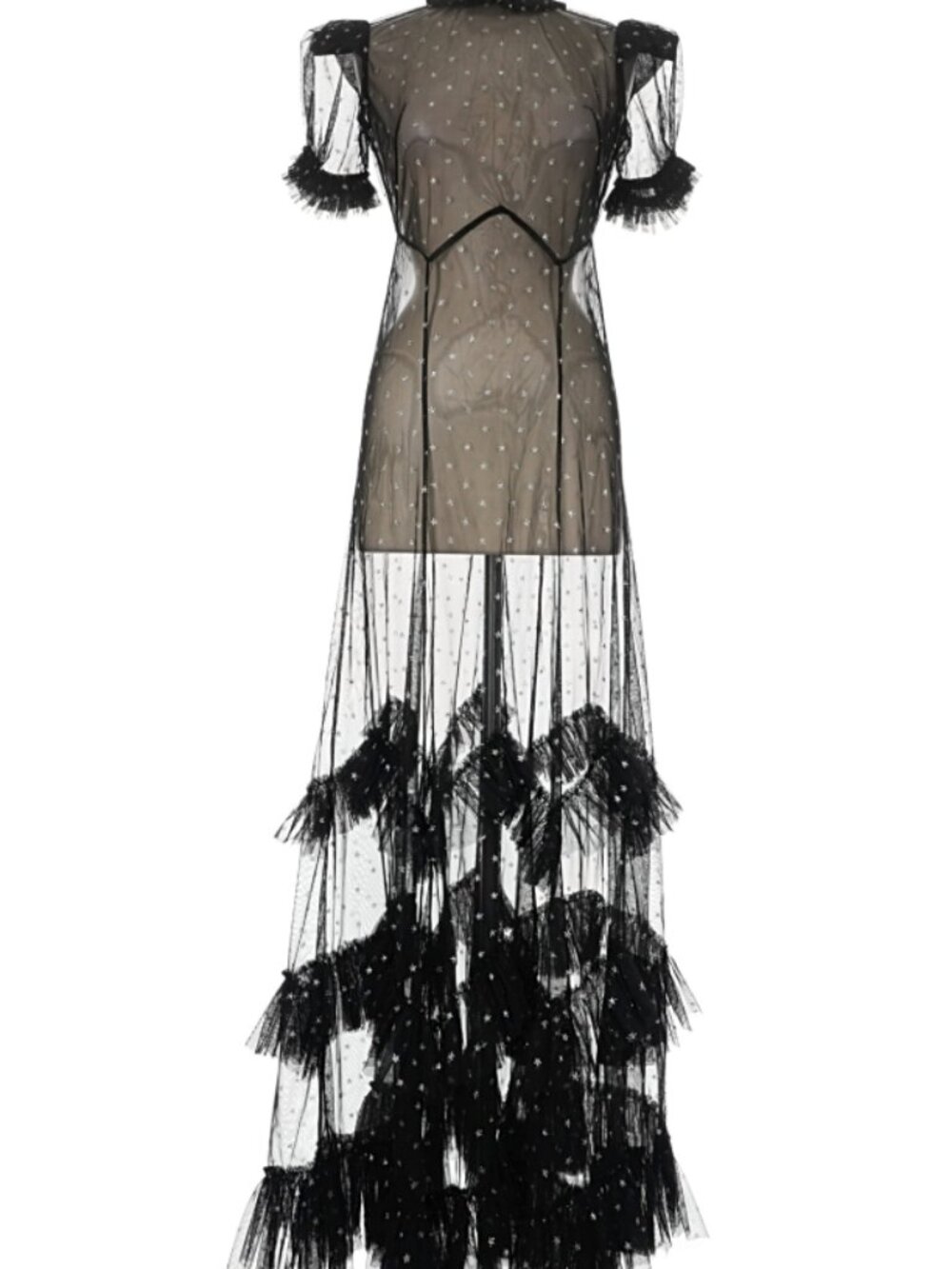 THE VAMPIRE'S WIFE NWT Sky Rocket Sheer Black Metallic Star Ruffle Maxi Dress 6